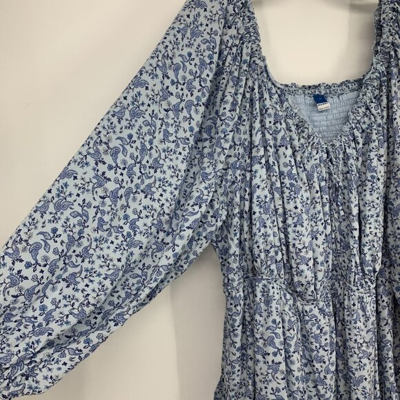 Old Navy Dress Blue Floral Print Mini Swing Long Sleeve - Picture 6 of 13